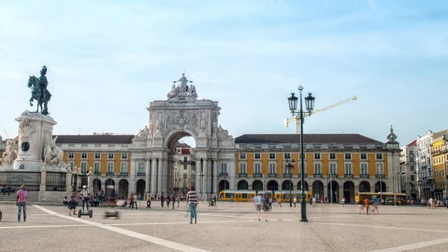 Commerce Square, Ornate triumphal arch or Arco da Rua Augusta. Lisbon, Portugal.