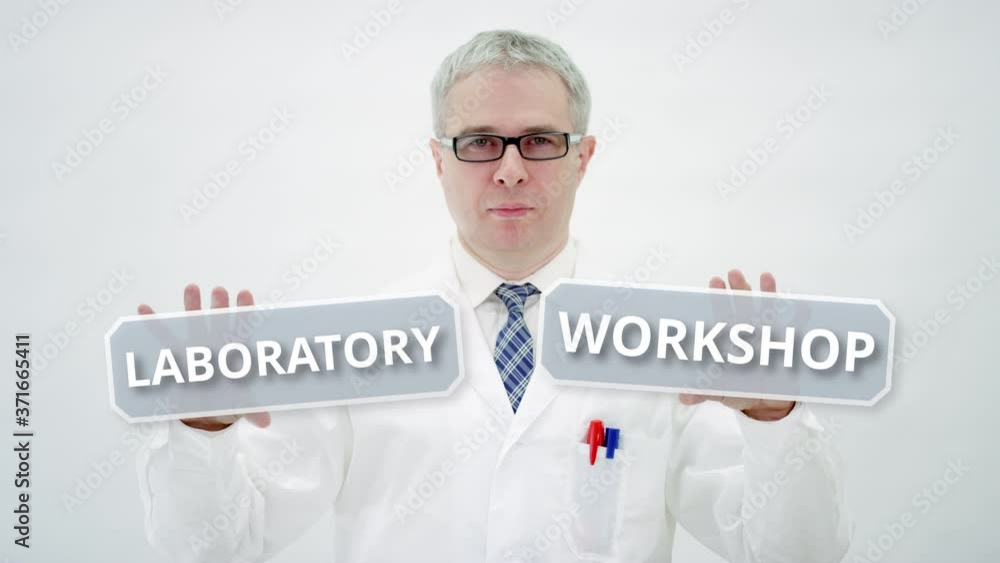 Poster engineer composes laboratory workshop text