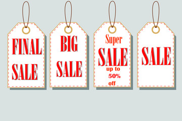 Set of sale tags and labels, template shopping labels. Blank, discount and price tags on paper.