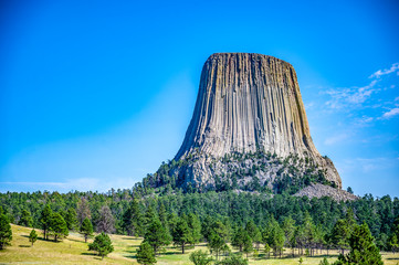 HDR of Devil's Tower National Monument in Crook County Wyoming - obrazy, fototapety, plakaty