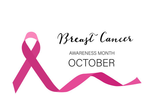 Breast Cancer awareness month october hand lettering vector with pink ribbon