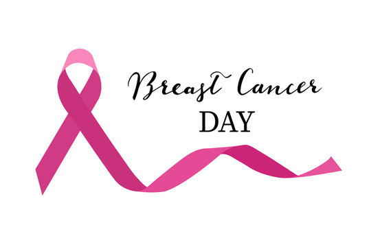 Breast cancer day hand lettering with pink ribbon vector