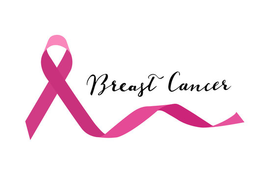Breast cancer  hand lettering with pink ribbon vector