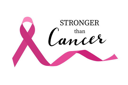 Stronger than cancer hand lettering with pink ribbon vector