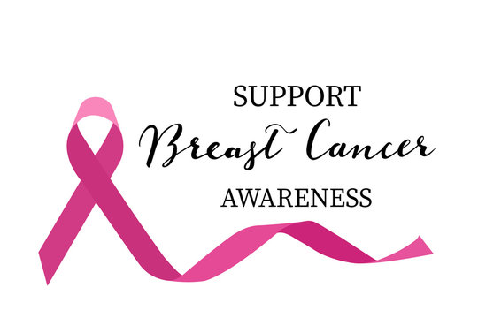 Support Breast cancer awareness hand lettering with pink ribbon vector