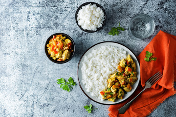 Curry chicken with rice in a plate