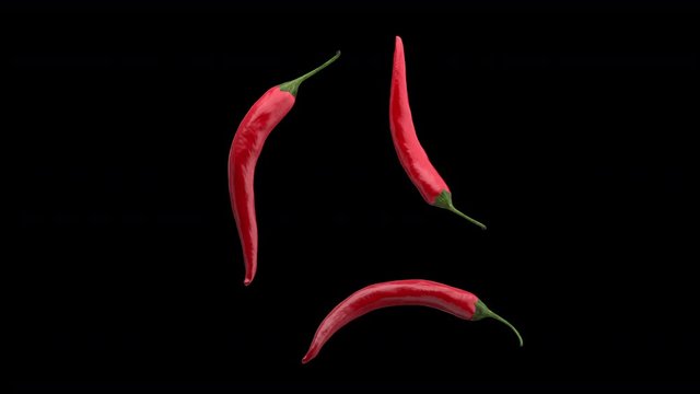 Chilli 3d rendering rotate 360 degrees in 3 angles for element composite include alpha path.