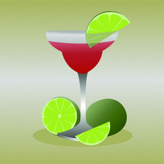Martini with a slice of lime. A glass with an alcoholic drink. Colored vector illustration. Refreshing cocktail. Light aperitif. Vector graphics