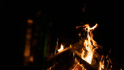 Bonfire with family in the forest at night in Ukraine 2020