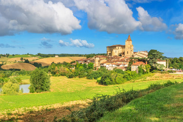 Fototapeta na wymiar Summer landscape - view of the village of Lavardens, in the historical province Gascony, the region of Occitanie of southwestern France