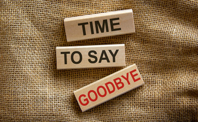 Concept text 'time to say goodbye' on wooden blocks on a beautiful canvas background. Business...