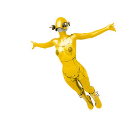 cyber soldier female is jumping to fly
