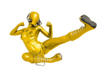 cyber soldier female kicking up