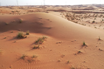 Drone view of Dry Desert in Dubai with Sand Ripples, High Dune Desert in United Arab Emirates 