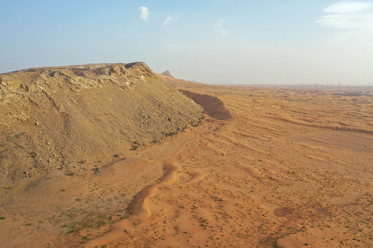 Drone view of Dry Desert in Dubai with Sand Ripples, High Dune Desert in United Arab Emirates 