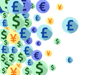 Euro dollar pound yen round symbols flying currency vector illustration. Success concept. Currency 