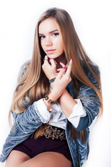 young pretty caucasian woman posing emotional isolated on white background, beauty people lifestyle concept