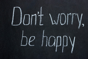 Fototapeta premium Chalkboard lettering don't worry, be happy. Positive phrase