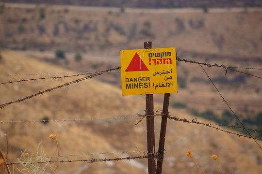 A Sign Danger Mines On Golan Heights, Israel