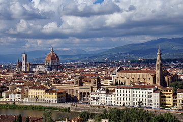 Fototapeta na wymiar Panoramic view over the city of Florence from Michelangelo Square called Piazzale Michelangelo - Tuscany, Italy