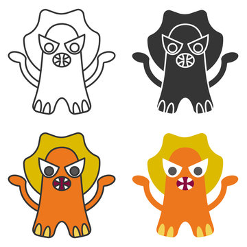 Angry monster in different styles. Set of various icons.