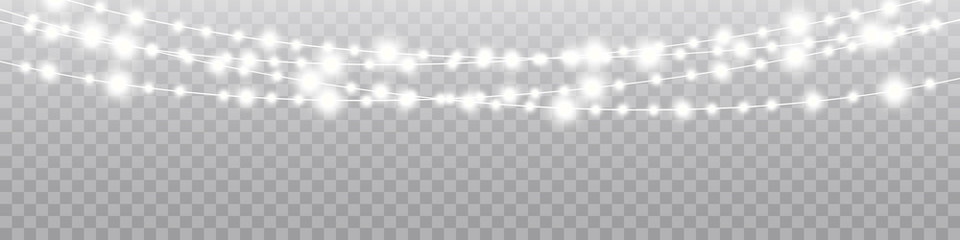 Christmas lights isolated realistic design elements. Glowing lights for Xmas Holiday cards, banners, posters, web design.