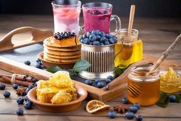 Healthy breakfast on an old background