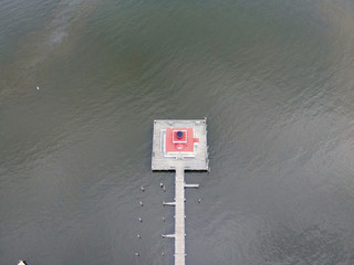 Aerial View of Historic Roanoke Marshes Lighthouse in Manteo, North Carolina