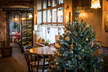 Rustic Restaurant hospitality christmas tree rustic burnt orange scandinavian decorations festive