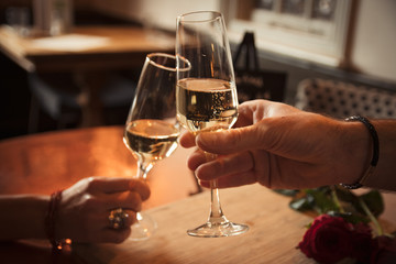 Prosecco champagne cheers two glasses friends toasting celebrate 