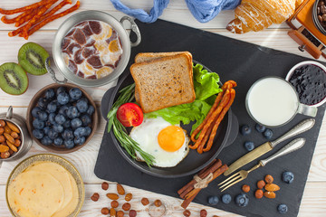 Healthy breakfast on an old background
