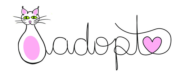 adopt pet text hand written line art design, adopt a cat, cursive handwriting, isolated In white background, vector illustration