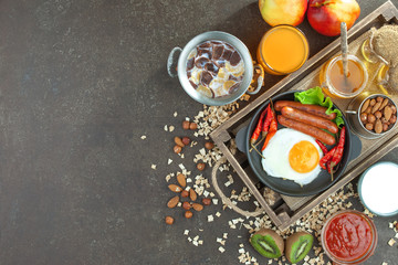 Healthy breakfast on an old background