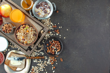 Healthy breakfast on an old background