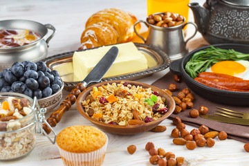 Healthy breakfast on an old background