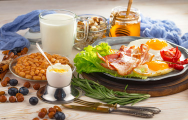 Healthy breakfast on an old background