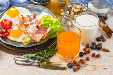 Healthy breakfast on an old background