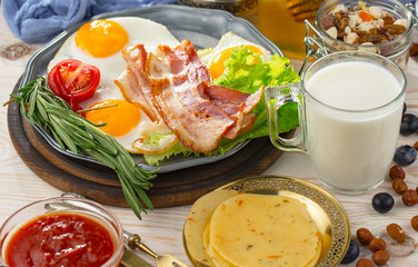 Healthy breakfast on an old background