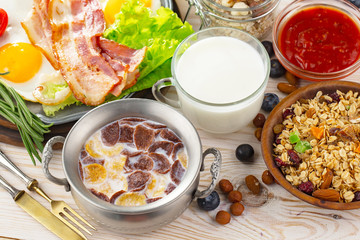 Healthy breakfast on an old background