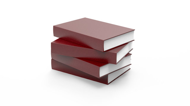 3d rendering brown books stacked in a row - stock image