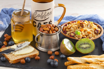 Healthy breakfast on an old background