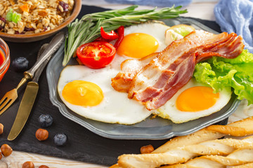 Healthy breakfast on an old background