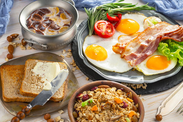 Healthy breakfast on an old background