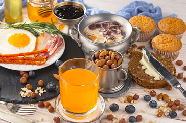 Healthy breakfast on an old background