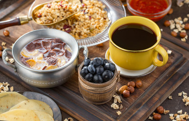 Healthy breakfast on an old background