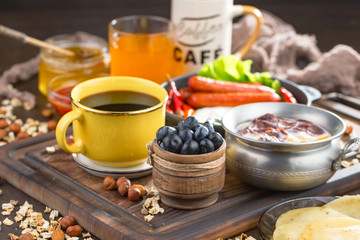 breakfast with bread and juice