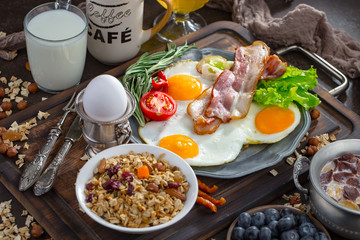 Healthy breakfast on an old background