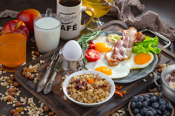 Healthy breakfast on an old background