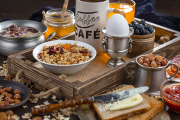 Healthy breakfast on an old background