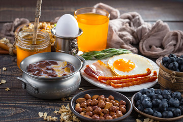 Healthy breakfast on an old background